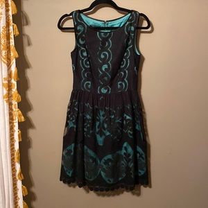 Anthropologie  IVY BLU  Black lace over green lining
